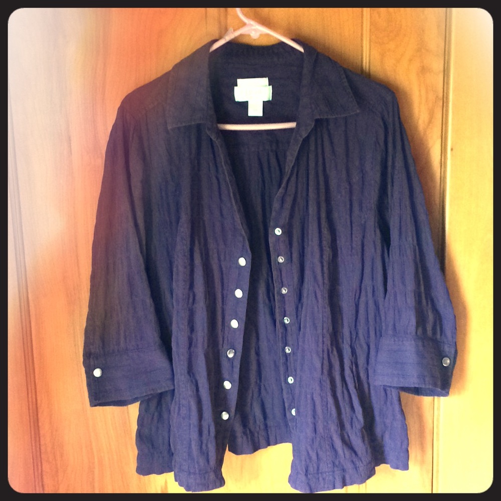 Shirt style cardigan with 3/4 sleeves and pockets